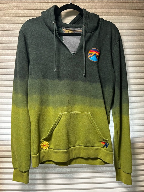 Aviator Nation Tops - Aviator Nation Green Ombre Pullover Hoodie with Colorful Patch